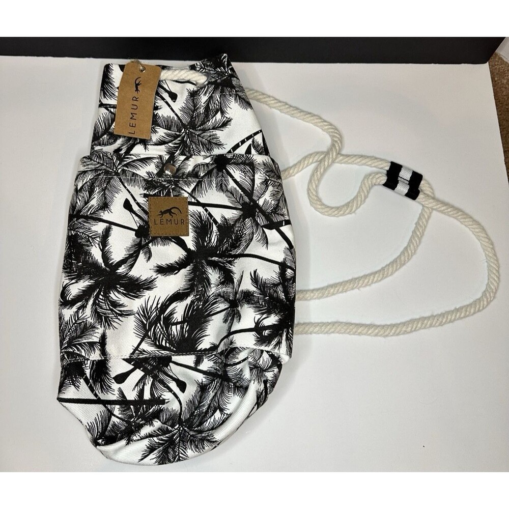 NEW LEMUR Tropical Palm Canvas Drawstring Backpack